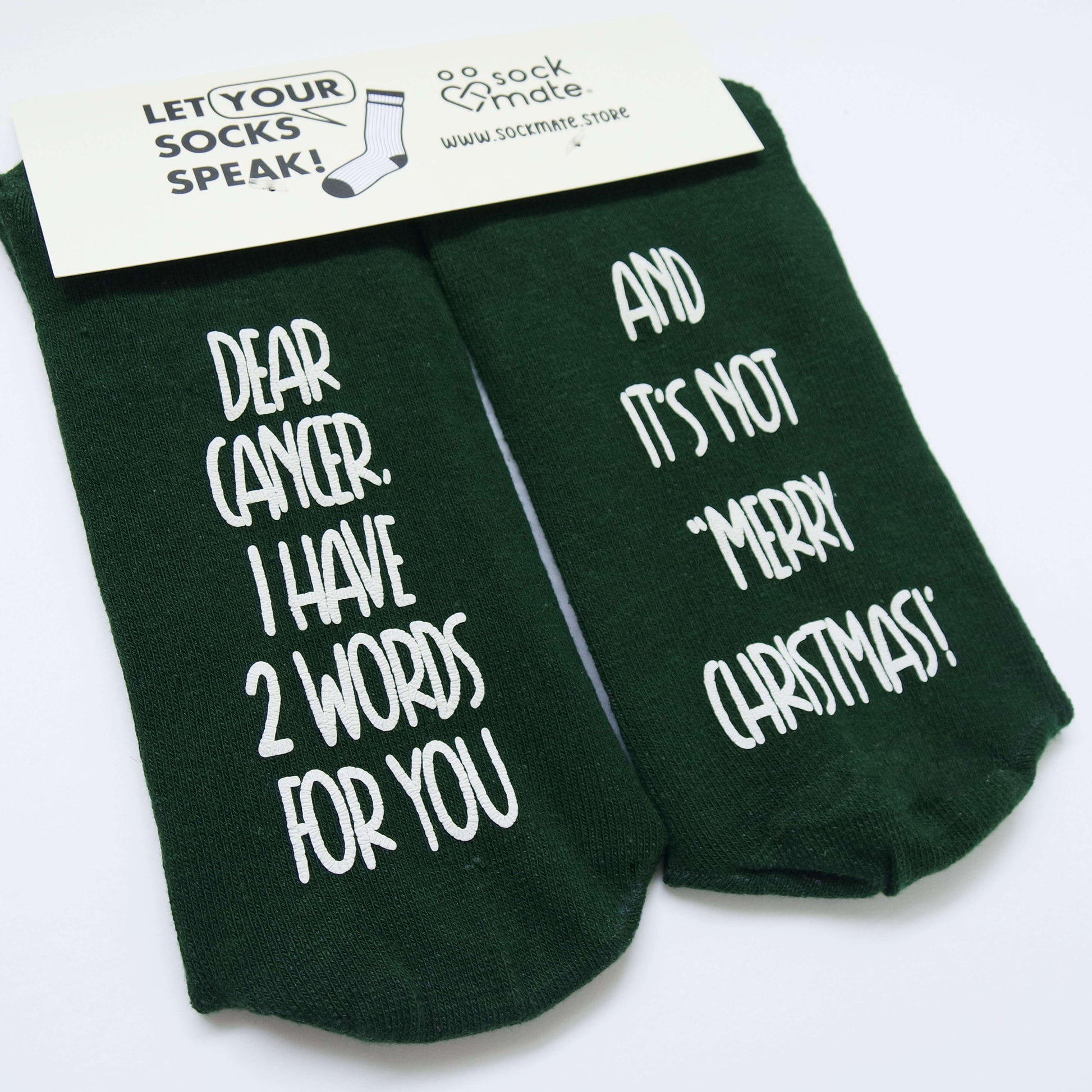 Women green socks with a powerful message for cancer, embodying determination and courage.