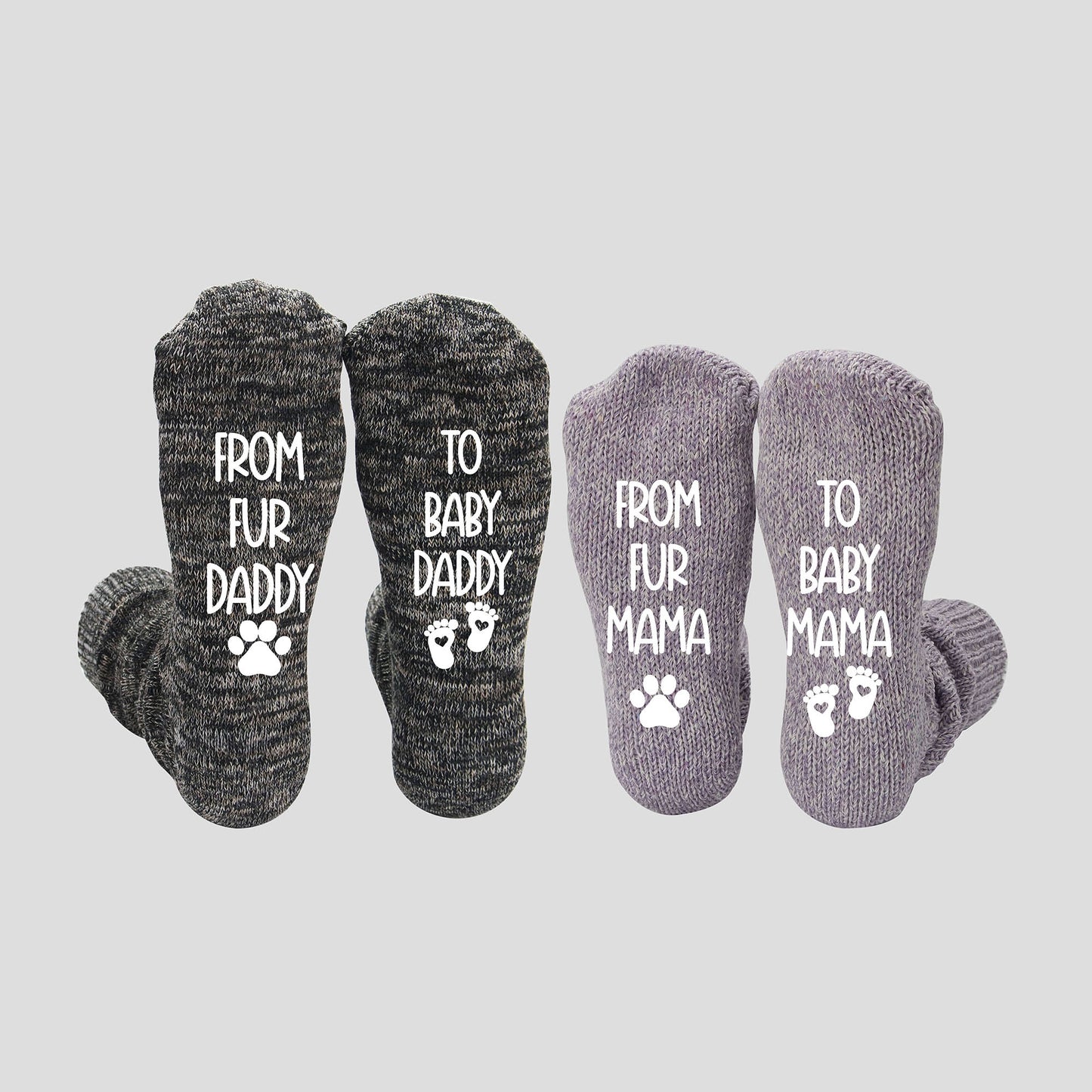Pregnancy Socks "From Fur Mama to Baby Mama, From Fur Daddy To Baby Daddy" New Parent Sock Set