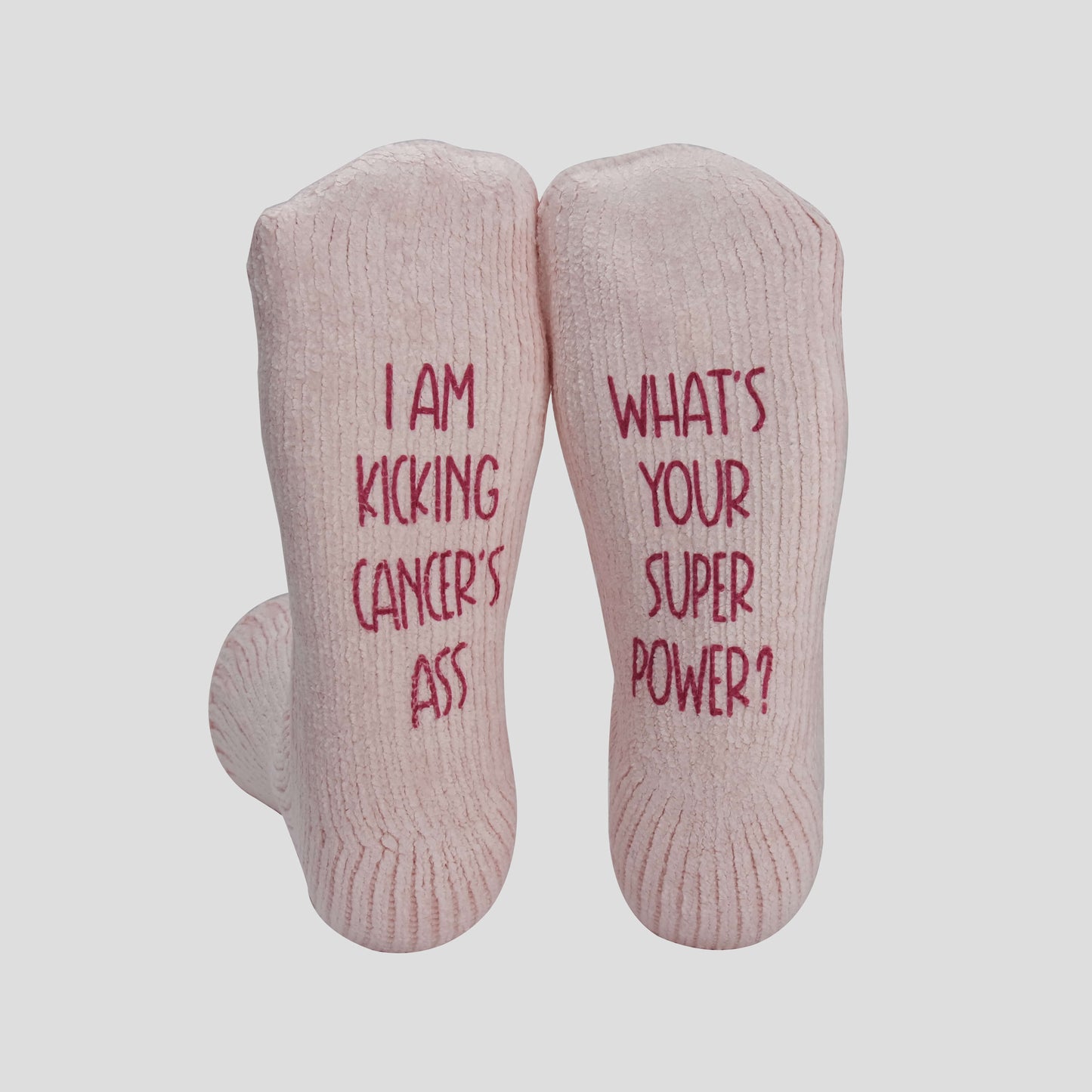 Women's "I am kicking Cancer's ass, What's your super power?" Cancer Socks / Pink Color