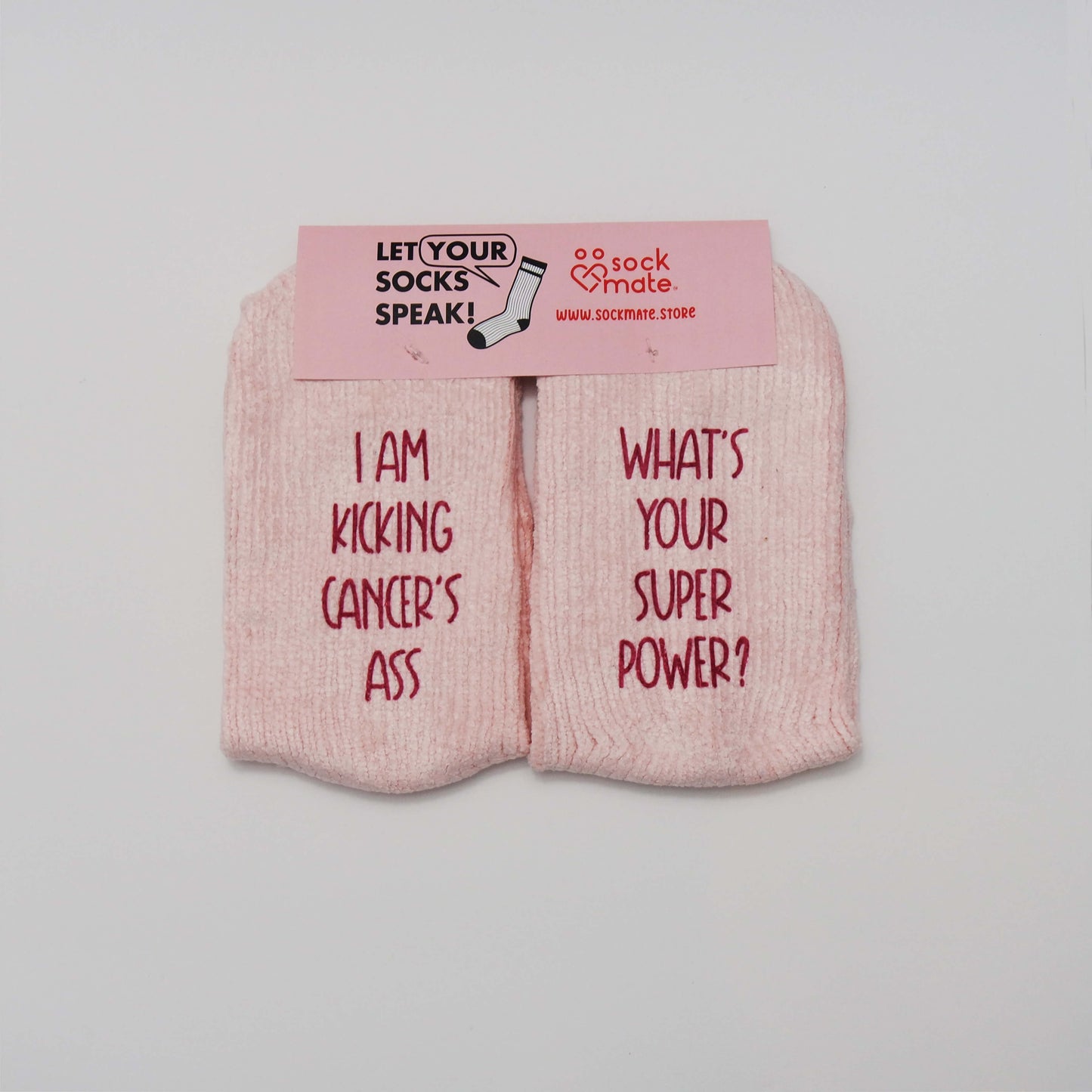 Women's "I am kicking Cancer's ass, What's your super power?" Cancer Socks / Pink Color