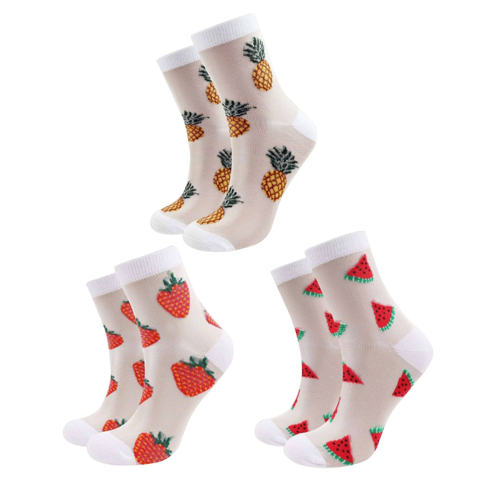 women's white sheer socks with charming fruit embroidery, offering a delightful and whimsical touch to the design