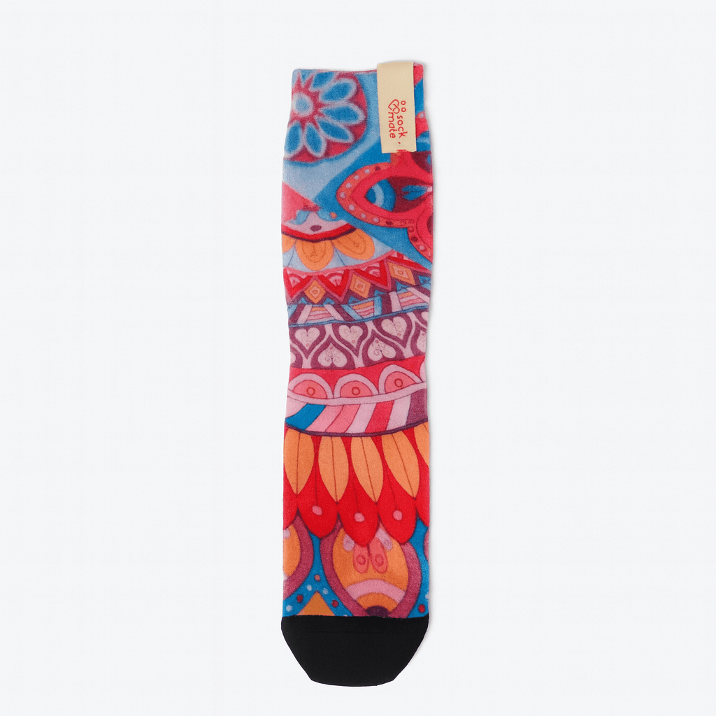 Bohemian Mandala Abstract Print Bamboo Socks, Psychedelic Paisley Geometric Hosiery, Festival Party Outfit, Stocking Stuffer, Hippie, Artsy