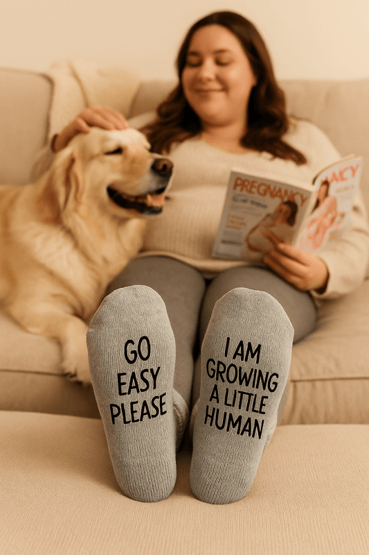 "Go Easy Please, I Am Growing A Little Human" New Mom Socks-Wool Glitter Gray