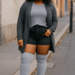 Women's Ribbed Cloud Gray Plus Size Thigh High Socks