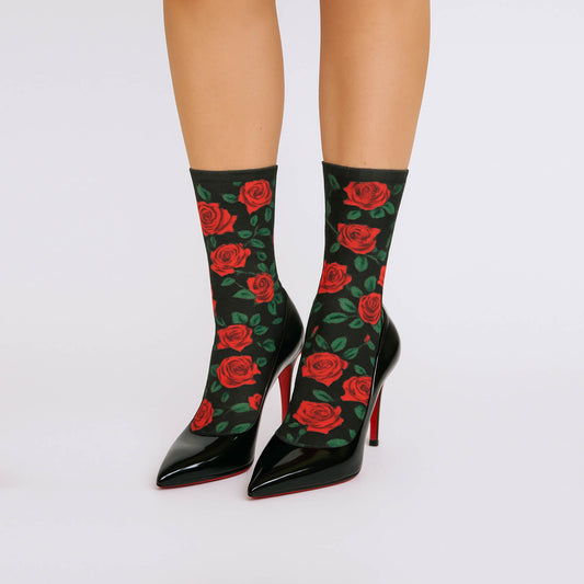 Rose Print Socks, Red Roses, Floral Socks, Dress Socks For Heels, Bride Fashion Socks, Bridesmaid Gift, Bridesmaid Socks, Mother's Day Gift,