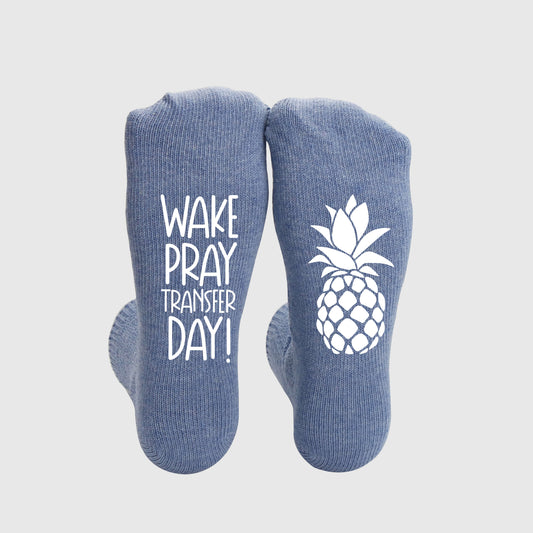 Women's IVF Socks - Wake Pray Transfer Day! With Pineapple / Blue Color