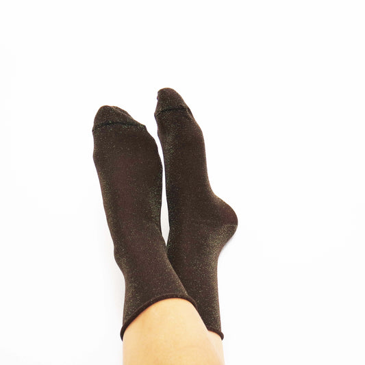  brown glitter socks, offering a sparkling and stylish accessory to elevate any outfit with a touch of shimmer.