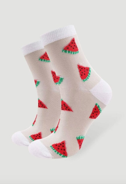 Women's Sheer Strawberry Socks, Pineapple, Watermelon Mesh Socks, Lace  Gift Socks, Tulle-Transparent Socks, Embroidered Hosiery, Size 6-10