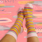 Women's Striped Sheer Socks, White-Pink-Rainbow Mesh, Transparent, Lace Socks, US Size 6-10, Gift for Her, Pink Lover Gift, Fashion Socks