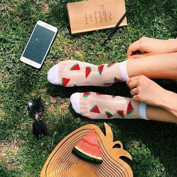 Women's Sheer Strawberry Socks, Pineapple, Watermelon Mesh Socks, Lace  Gift Socks, Tulle-Transparent Socks, Embroidered Hosiery, Size 6-10