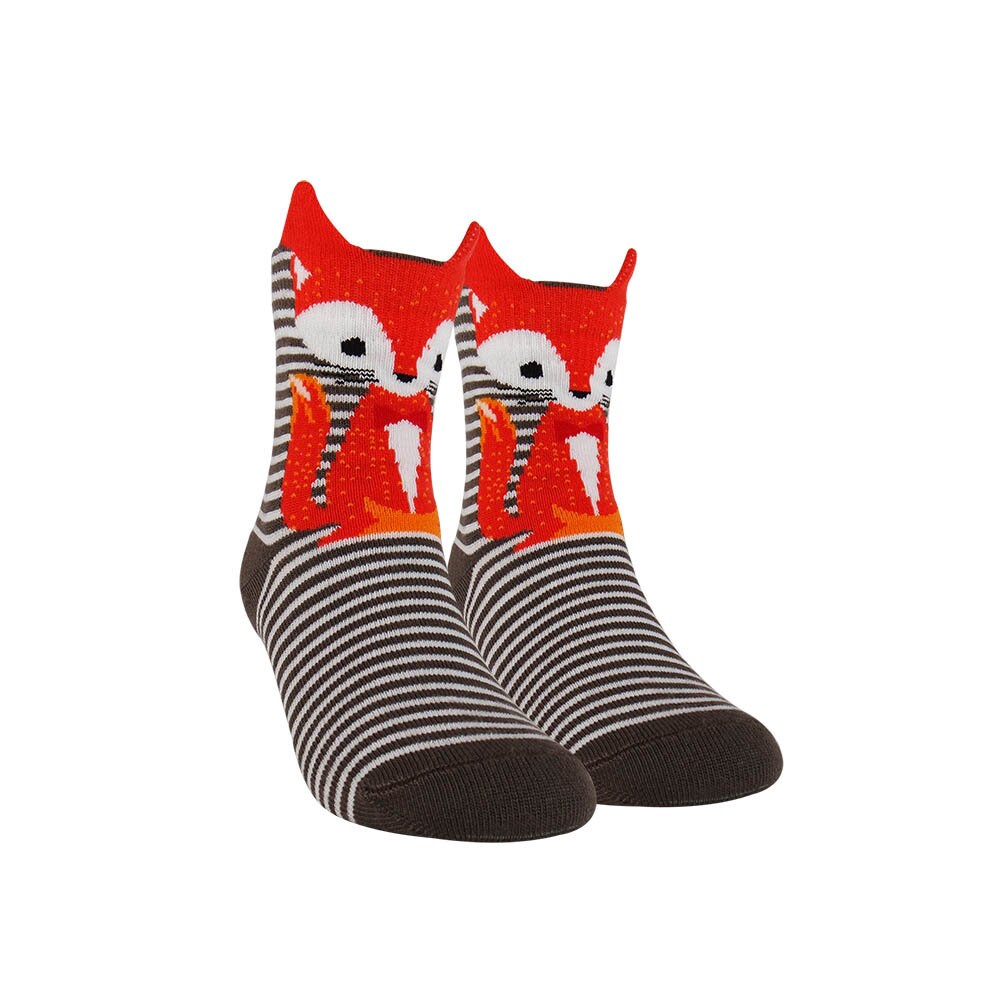 Women's 3D Fox Print Socks Green, Black, Beige Color Socks, Christmas Socks, Fall Gift Socks, Animal Print Socks, Women Crew Cotton socks