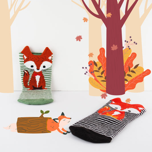 Women's 3D Fox Print Socks Green, Black, Beige Color Socks, Christmas Socks, Fall Gift Socks, Animal Print Socks, Women Crew Cotton socks