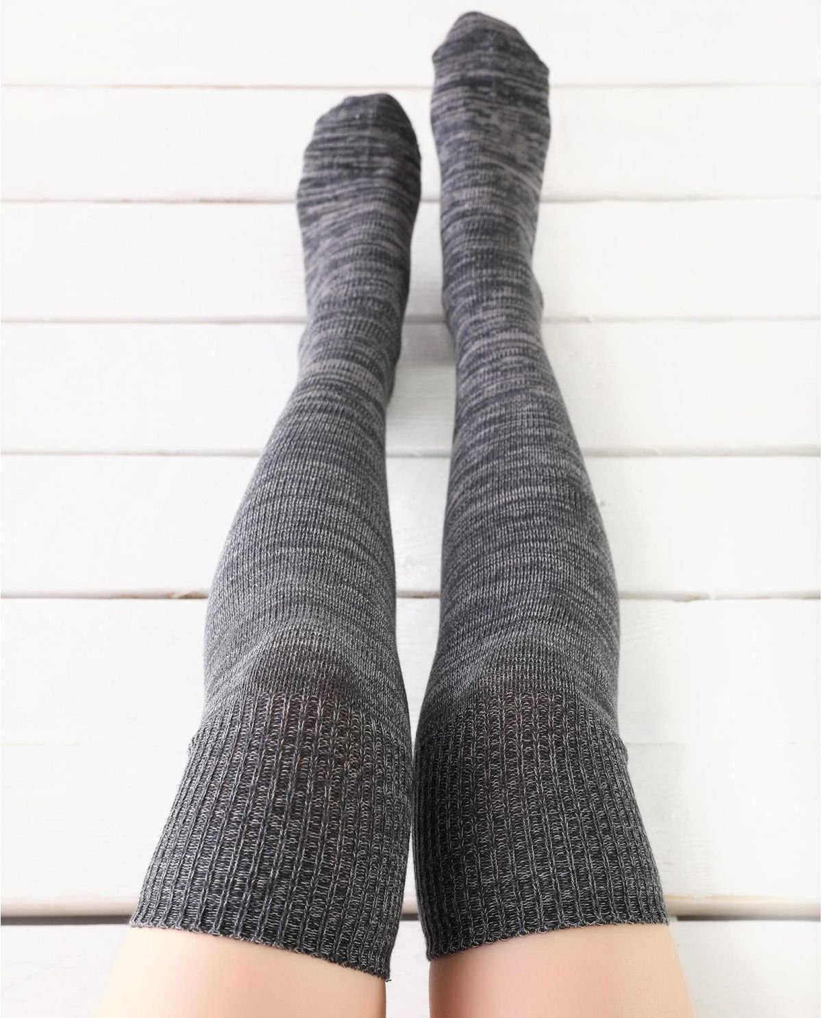 Women's Long Over the Knee Socks, Knee Thigh High Cotton Gray-Turquoise, Gift Idea for Her, Great Boot Socks, Stocking Gift, Sweater Socks