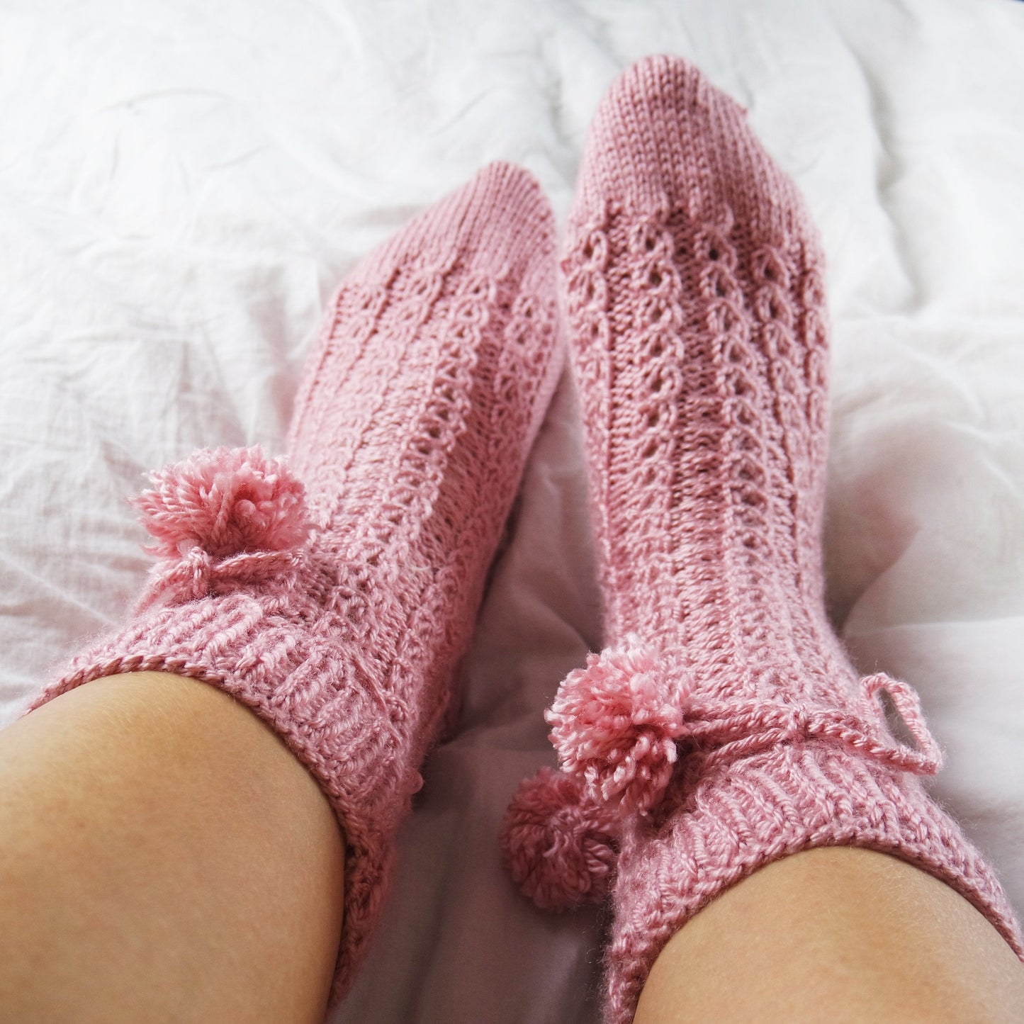 Women's Hand Knitted Socks, Comfy Home Socks, Cozy Gift Socks, Pink-Purple Knit Chunky Slippers, US Size 5.5-8, Gift for Her, Crochet Socks