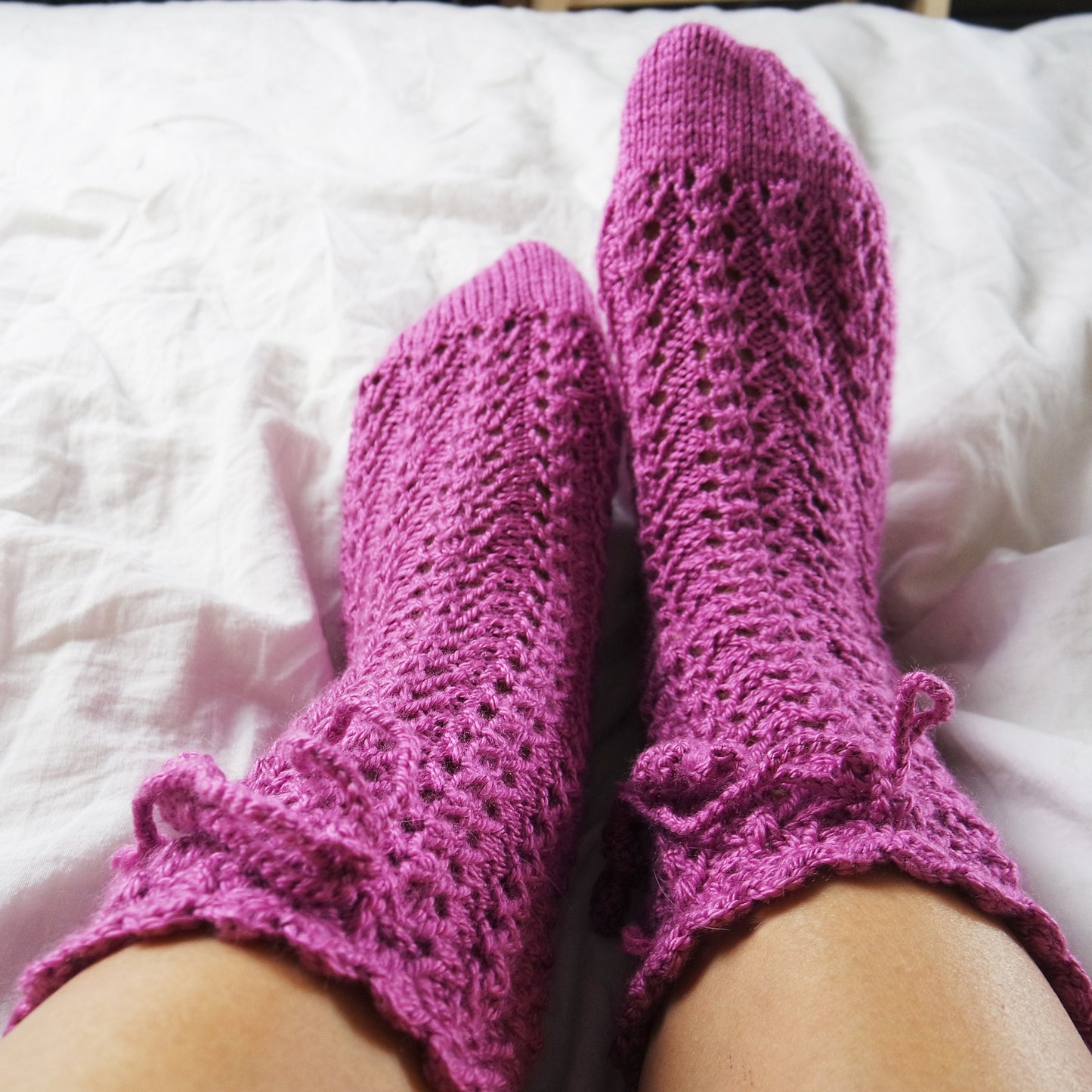 Women's Hand Knitted Socks, Comfy Home Socks, Cozy Gift Socks, Pink-Purple Knit Chunky Slippers, US Size 5.5-8, Gift for Her, Crochet Socks