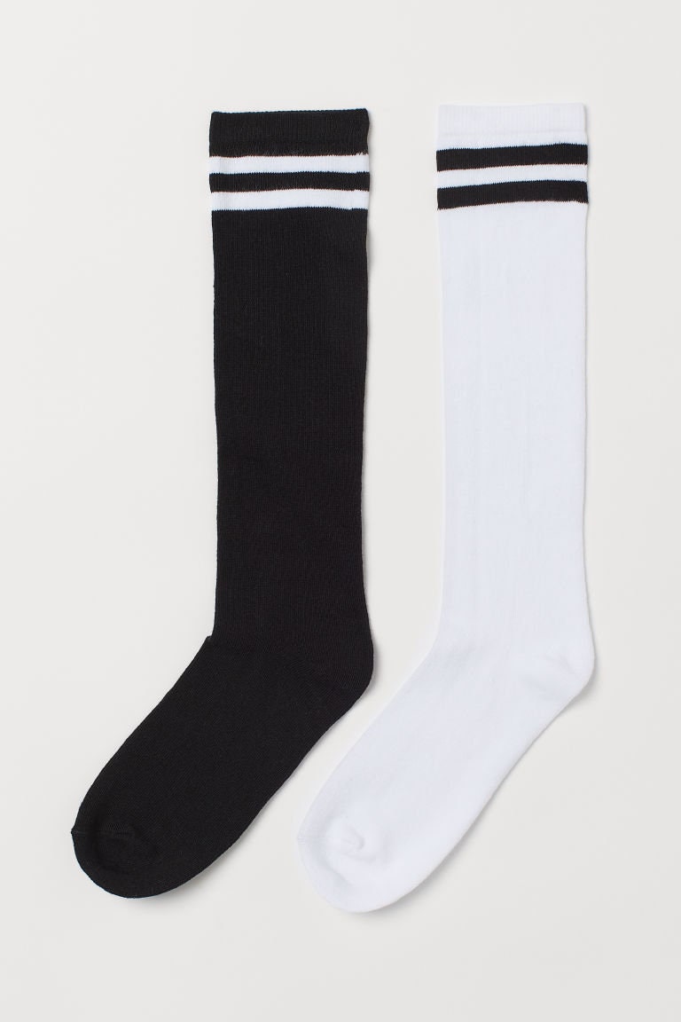 Classic White Black Stripe Knee High Socks, Skating Socks, Gift for her, Premium Cotton Skating Socks, Thigh High Socks, Skate Boarding Sock