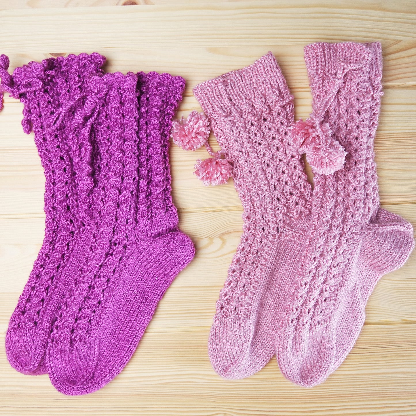 Women's Hand Knitted Socks, Comfy Home Socks, Cozy Gift Socks, Pink-Purple Knit Chunky Slippers, US Size 5.5-8, Gift for Her, Crochet Socks