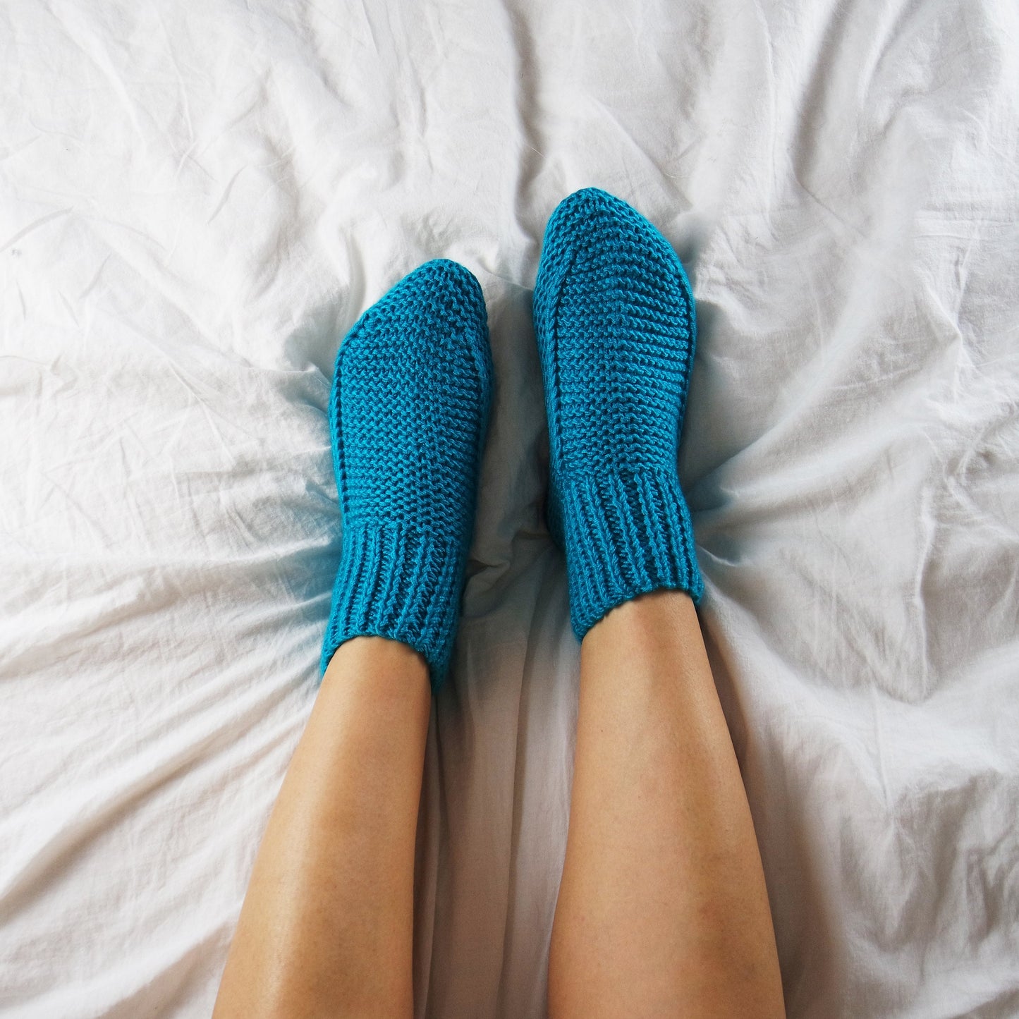 Women's Hand Knitted Socks, Comfy Home Socks, Cozy Gift Socks, Gray-Blue Knit Chunky Slippers, US Size 5.5-7.5, Gift for Her, Crochet Socks