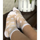 Women's Sheer Stars Socks, White-Red-Dark Blue Mesh Socks, Lace Handmade Gift Socks, Tulle-Transparent Socks, Embroidered Hosiery, Size 6-10