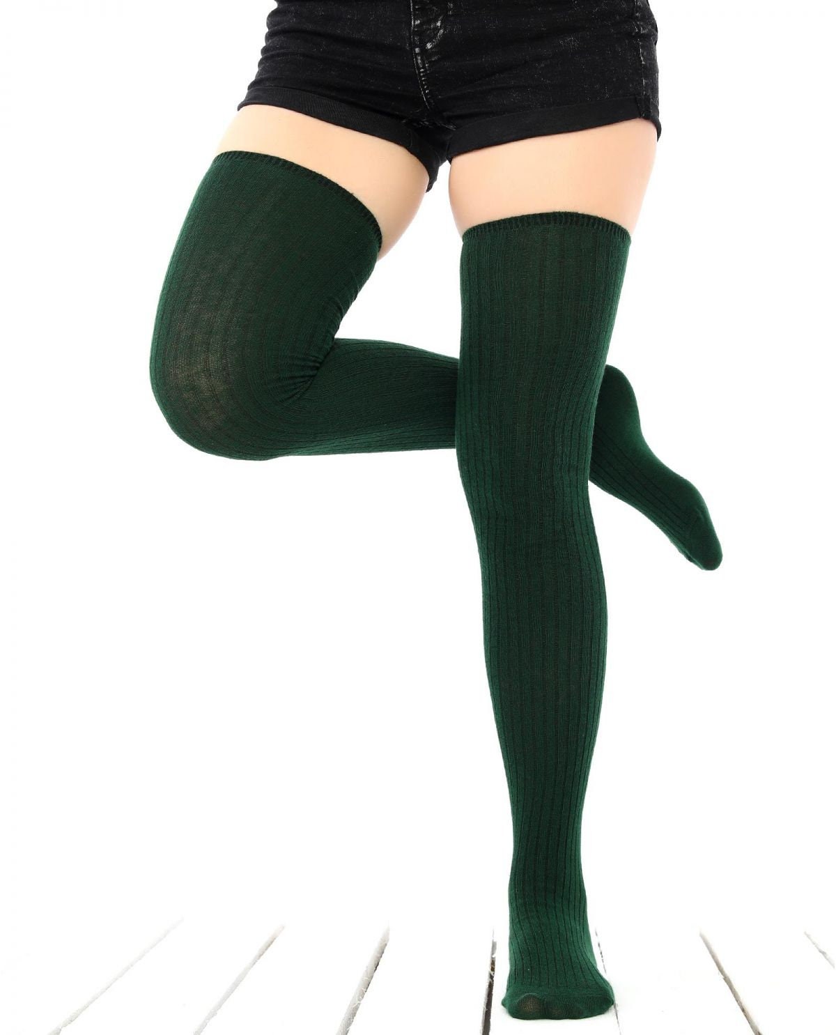 Women's Long Over the Knee Socks, Gift Idea for Her, Christmas Green Thigh High, Boot Socks, Knee High Sock, Stocking Gift, Cotton Knee Sock