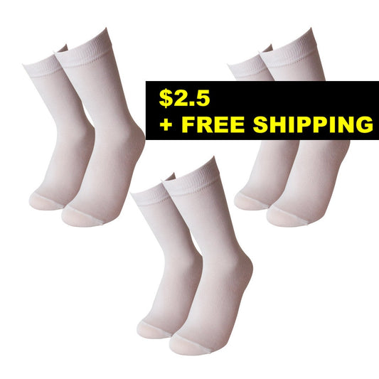 Blank Sublimation Printable Women's Crew Socks - Pack Of 3 Pairs, 6 pairs, 12 pairs - Polyester, White Socks For Sublimation