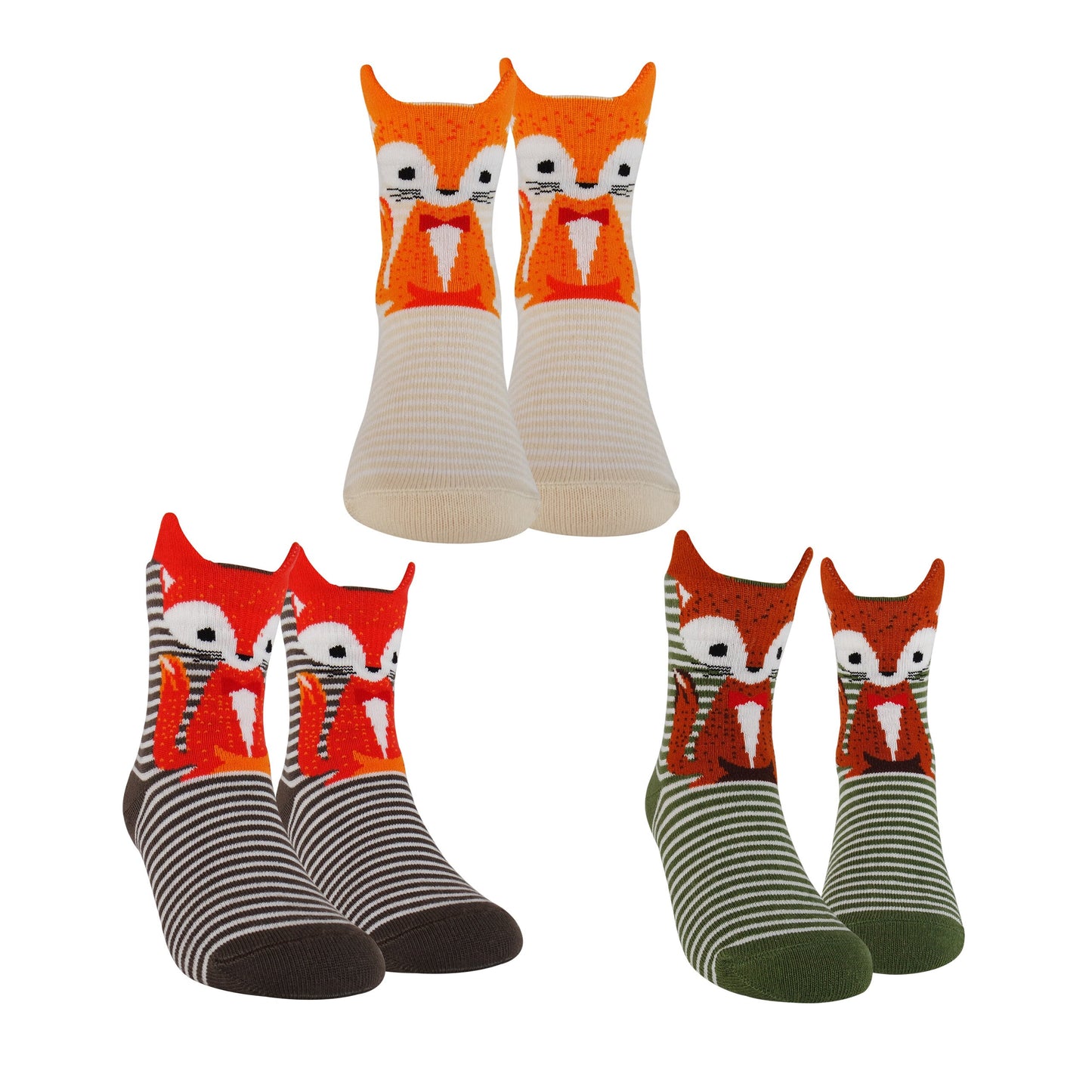 Kid's 3d Fox Crew Socks, 3d Animal Sock, Fall Socks, Orange Color Foxes Sock Gift for Girls, Boys Ages 1-3, 3-5, 5-7, 7-9, 9-11 years old