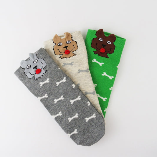 Socks For 7, 8, 9 Years Old Boys, Kid's 3d Dog Crew Socks, Animal Print Socks, Green, Gray, Beige, Dogs Sock, Gift for Girls, Dog Bones