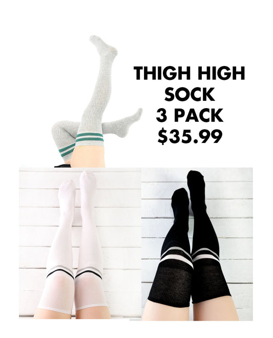 Over the Knee Thigh High Cotton Stripe Socks, Skating Sock, Knee High Sock, Stocking Gift, Cotton Knee Socks, White, Black, Gray Stripe