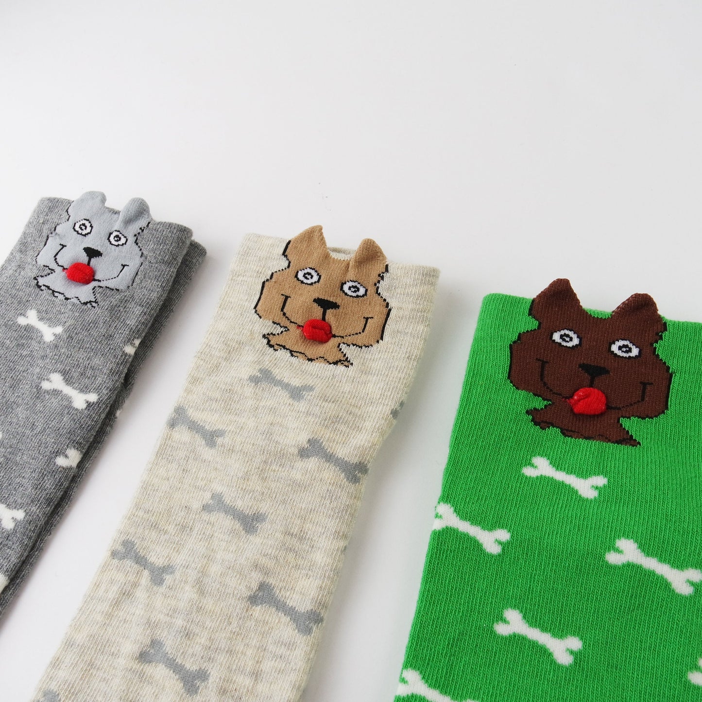 Socks For 7, 8, 9 Years Old Boys, Kid's 3d Dog Crew Socks, Animal Print Socks, Green, Gray, Beige, Dogs Sock, Gift for Girls, Dog Bones