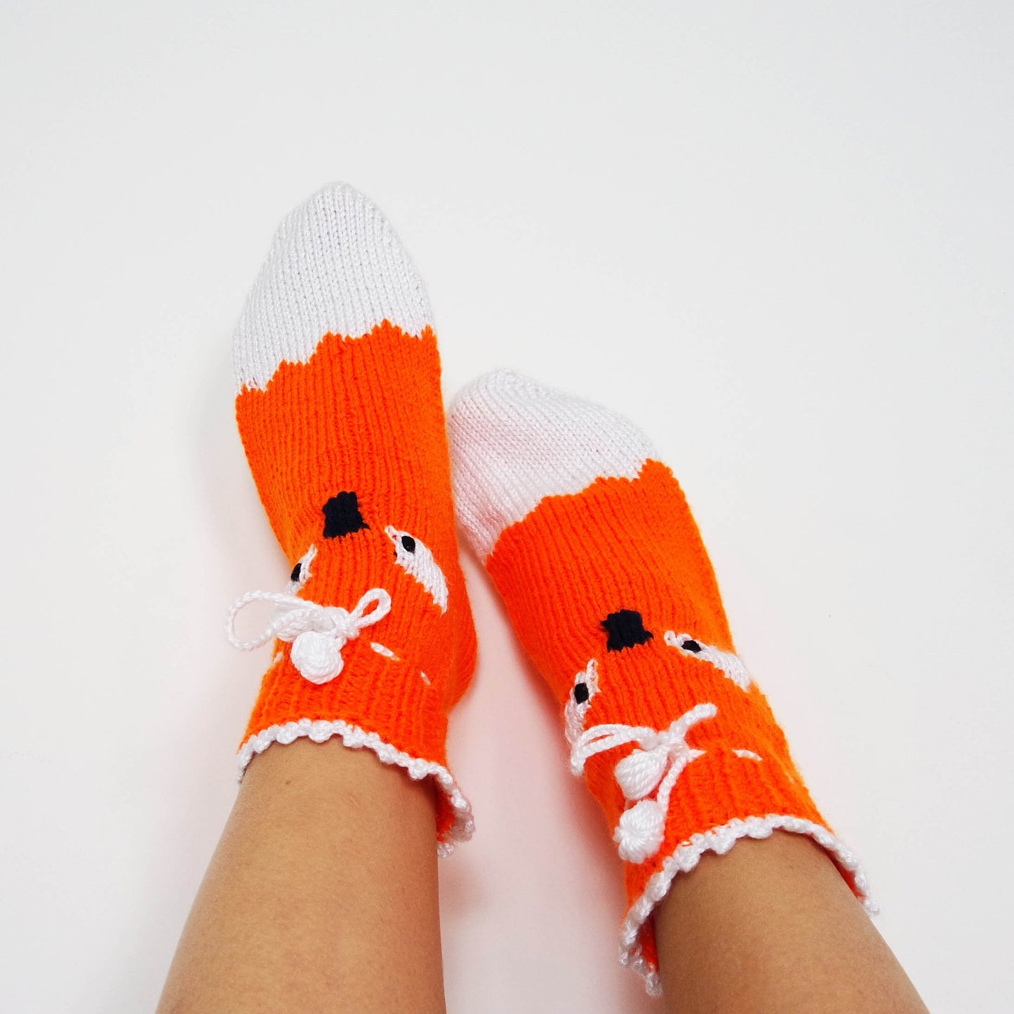 Women's 3D Hand Knitted Fox Socks, Cute Animal Home Socks, Cozy Gift Socks, Knit Chunky Slippers, Cute Animal Home socks, US Size 7-10