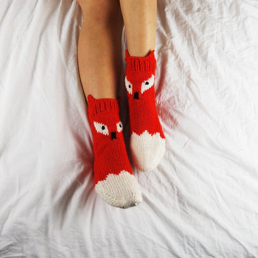 Women's 3D Hand Knitted Fox Socks, Cute Animal Home Socks, Cozy Gift Socks, Knit Chunky Slippers, Cute Animal Home socks, US Size 7-10