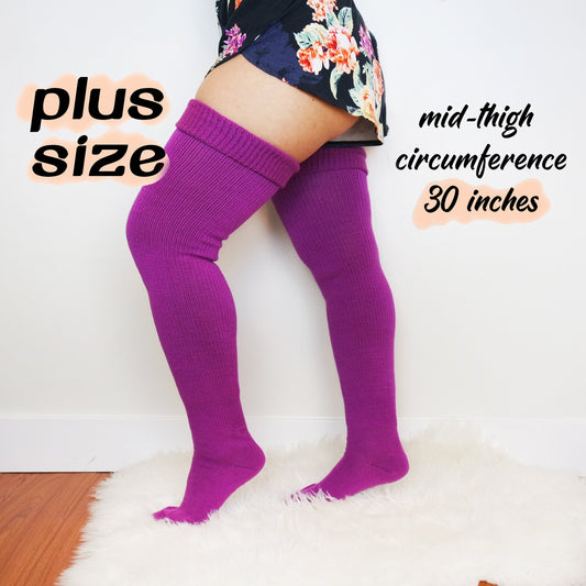 PLUS SIZE Thigh High Socks, Plus Size Purple Knee High Socks, Plus Size Leg Warmer, Women's Extra Long Over The Knee Stocking, Sweater Socks