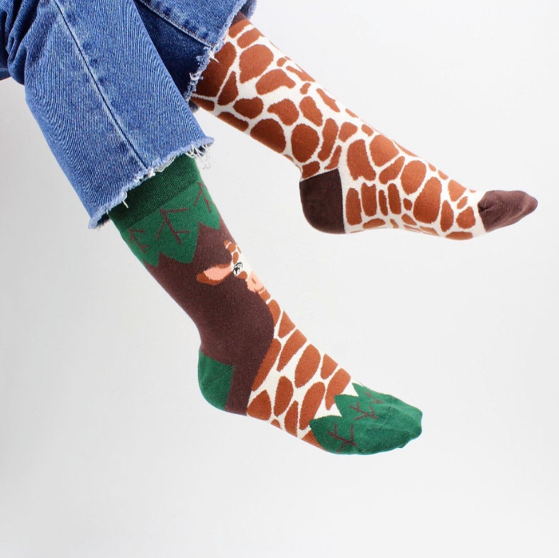 Mismatched Socks, Giraffe Mismatched Socks, Patterned Socks, Matched Couple Socks, Gift For Couple, Women's Giraffe Sock, Men's Giraffe Sock