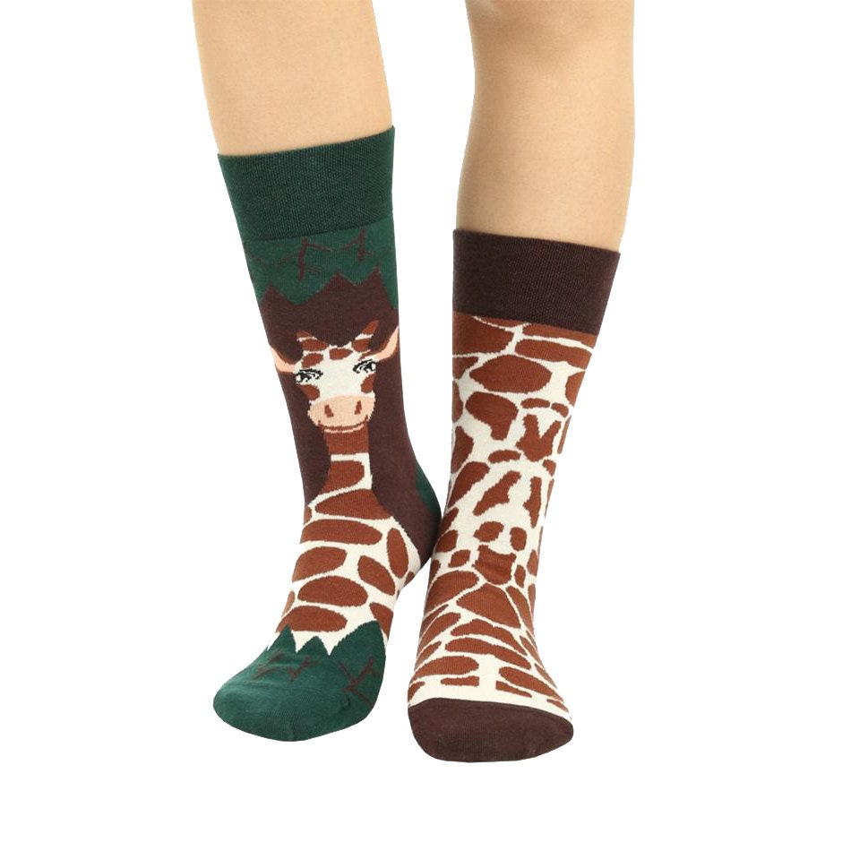 Mismatched Socks, Giraffe Mismatched Socks, Patterned Socks, Matched Couple Socks, Gift For Couple, Women's Giraffe Sock, Men's Giraffe Sock