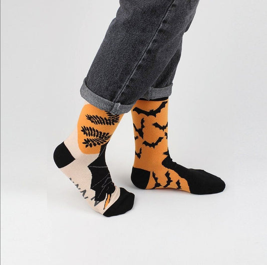 Halloween Bat Socks, Bat Mismatched Socks, Halloween Mismatched Socks, Spooky Scary Cotton Socks, Matched Couple Socks, Gift For Couple