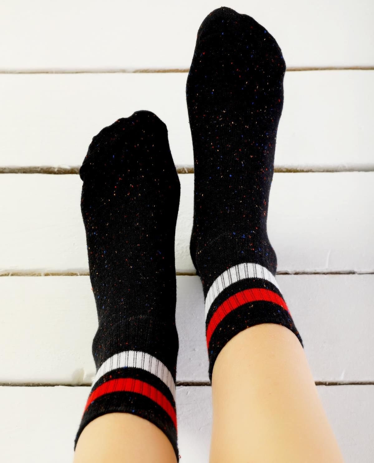 Red and White Striped Sport Black Socks, Back to School, Christmas Gift Socks, Sneakers Socks, Advent Calendar Filler, Stocking Stuffers