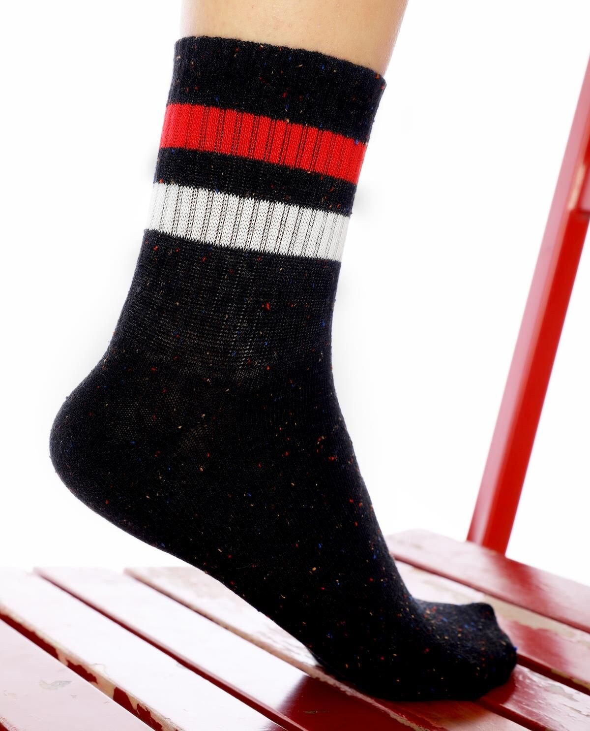 Red and White Striped Sport Black Socks, Back to School, Christmas Gift Socks, Sneakers Socks, Advent Calendar Filler, Stocking Stuffers