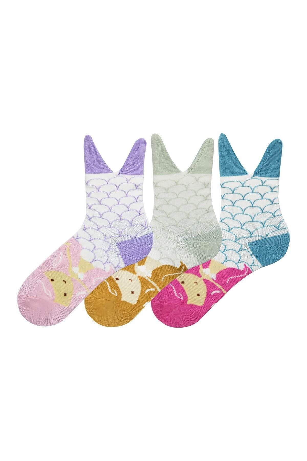 Kid's 3d Mermaid Crew Socks, 3d Animal Sock, Cotton Gift Socks for Girls, Ages 1-2, 2-4, 6-8 Years Old, Advent Calendar Fillers, Mermaid