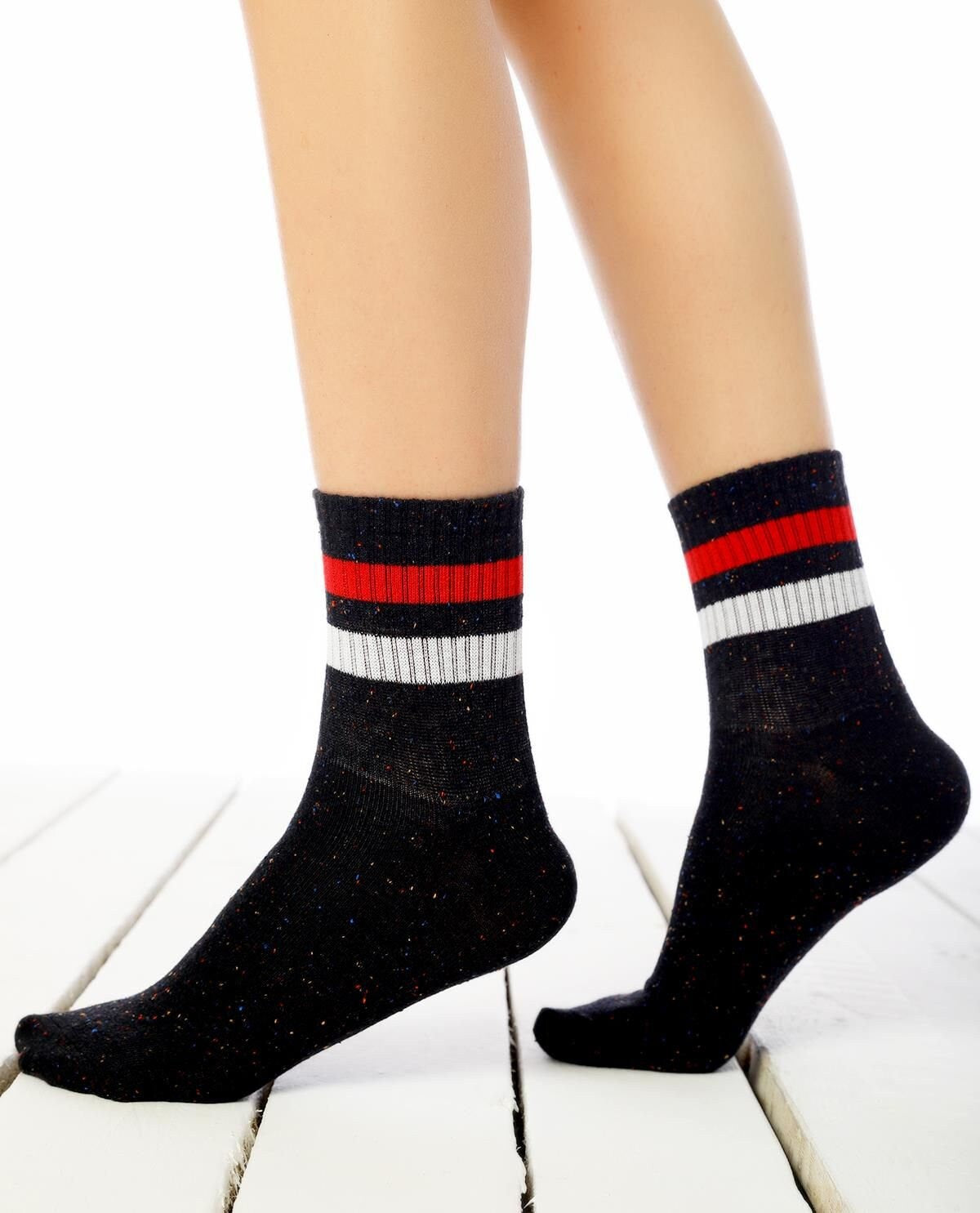 Red and White Striped Sport Black Socks, Back to School, Christmas Gift Socks, Sneakers Socks, Advent Calendar Filler, Stocking Stuffers