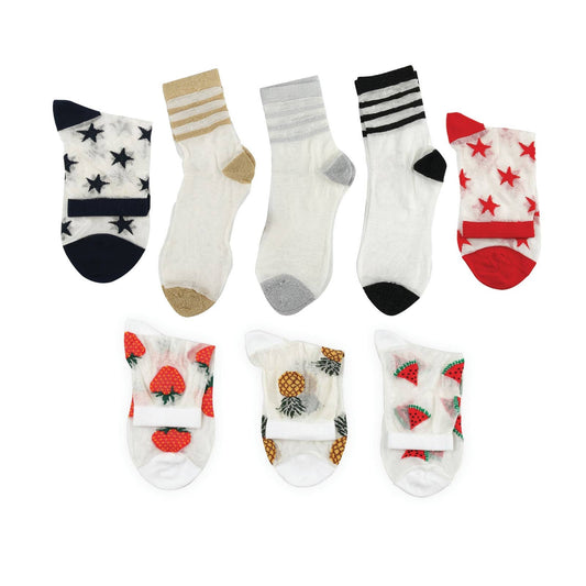 Bundle Sheer Socks, 8 Pairs, Stars, Fruit, Stripe Mesh Sock, Lace Socks For Heels, Transparent Fashion Socks, Pineapple Socks, Watermelon