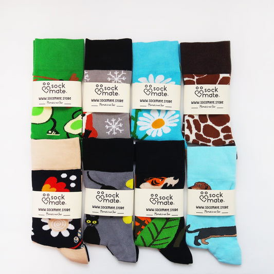 Bundle Socks, Mismatch Socks, Advent Calendar Fillers, Unisex Sock Set, Assorted Patterns, Funky Colorful Crew Socks, Animal, Floral, Fox