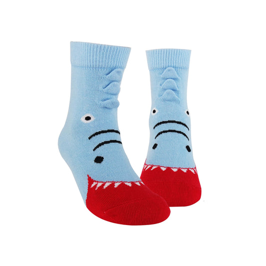 Kids Socks, 3d Alligator, Shark Print Crew Socks, Animal Print, Blue, Dark Turquoise, Gift for Boys, Ages 1-3, 3-5, 5-7, 7-9, 9-11 years old