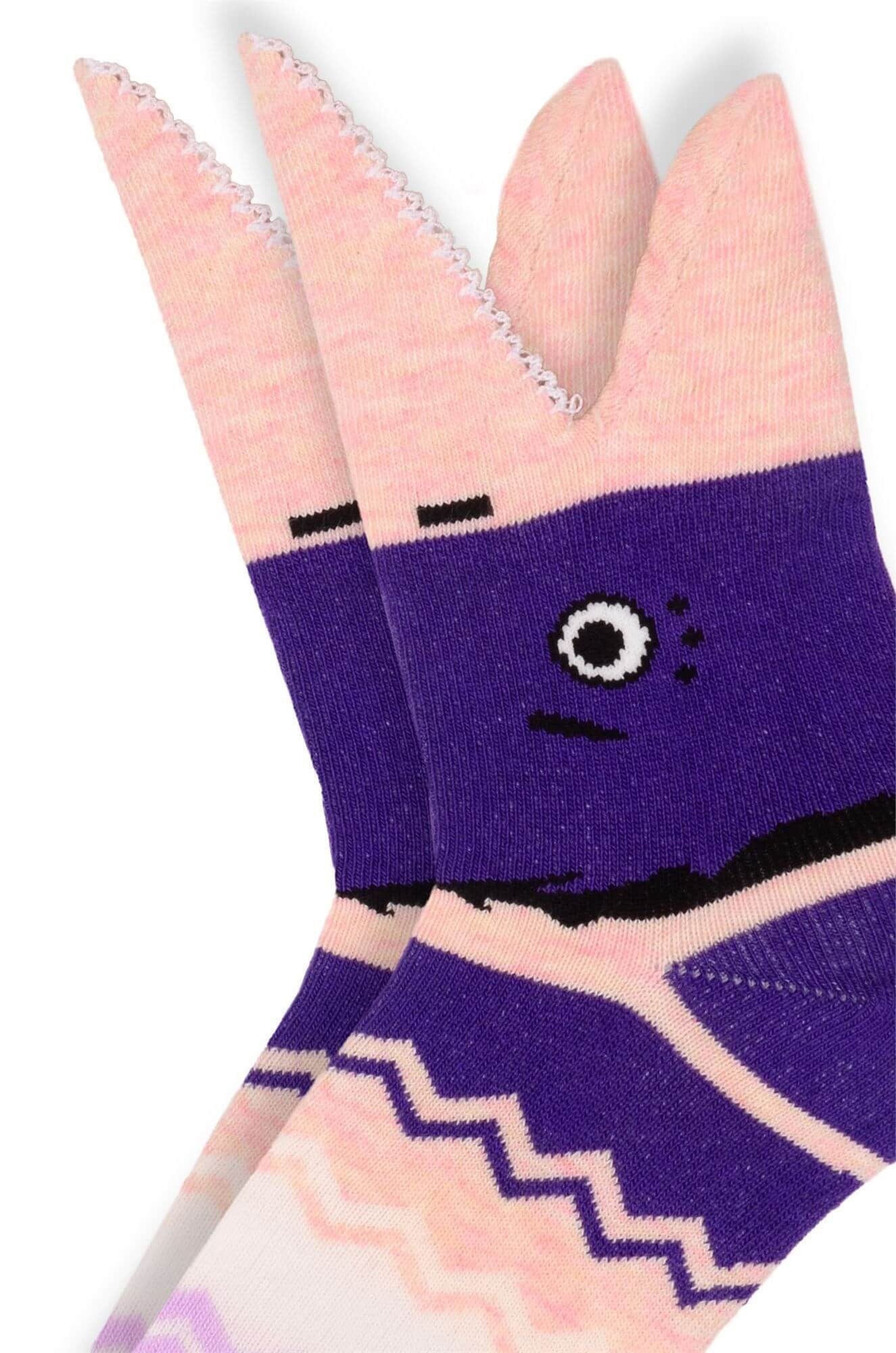 Kid's Shark Crew Socks, Animal Hosiery, Purple Color Fish Sock Gift for Girls, Ages 1-3, 3-5, 5-7, 7-9, 9-11 year old, Animal Sock For Girls