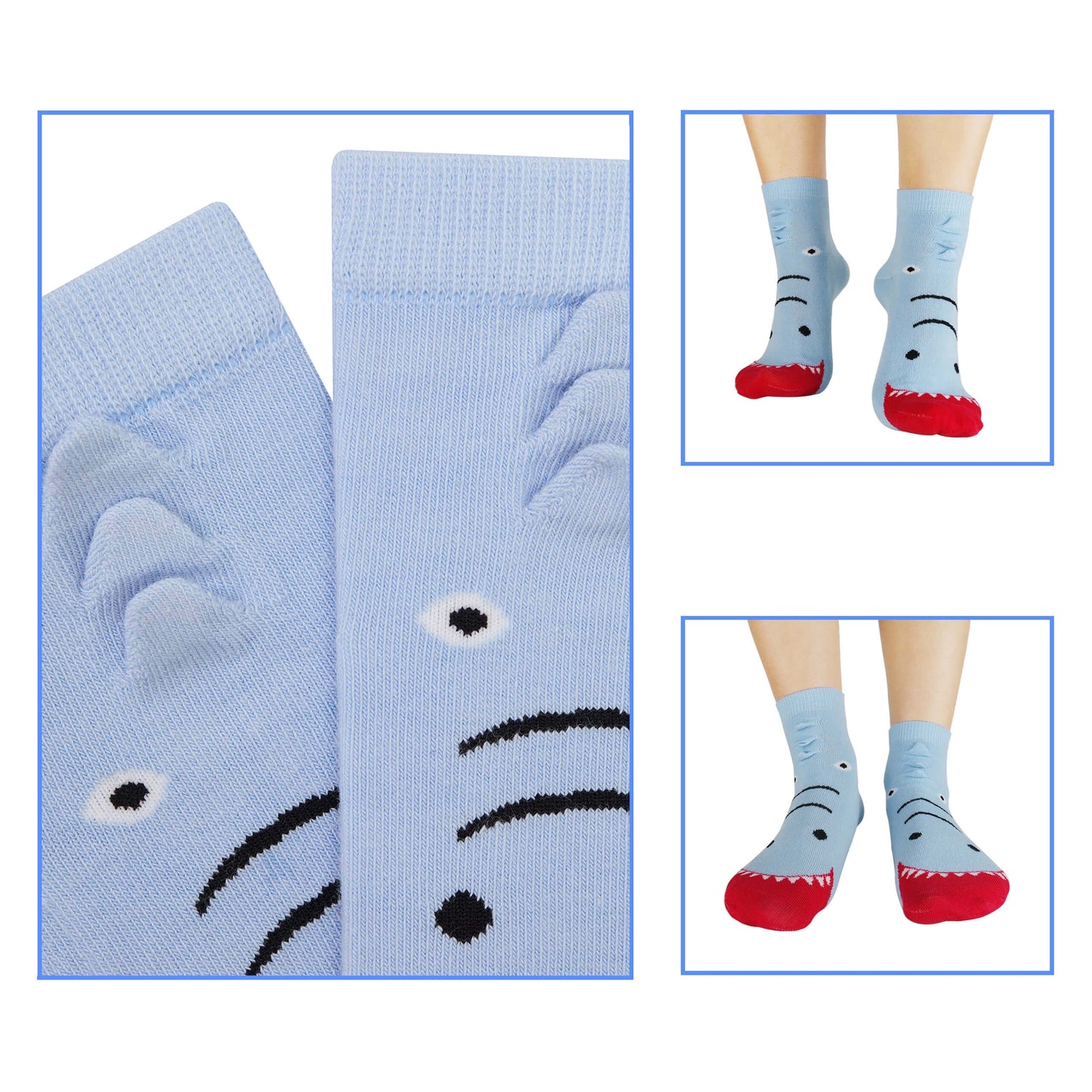 Kids Socks, 3d Alligator, Shark Print Crew Socks, Animal Print, Blue, Dark Turquoise, Gift for Boys, Ages 1-3, 3-5, 5-7, 7-9, 9-11 years old