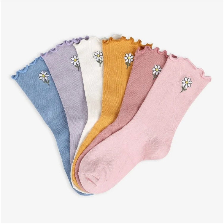 6-Pack Daisy Embroidered Women's Socks, Gift Socks Box, Bundle Socks for Her, Stocking, Socks for Loafer Shoes, Floral Socks, New Beginning