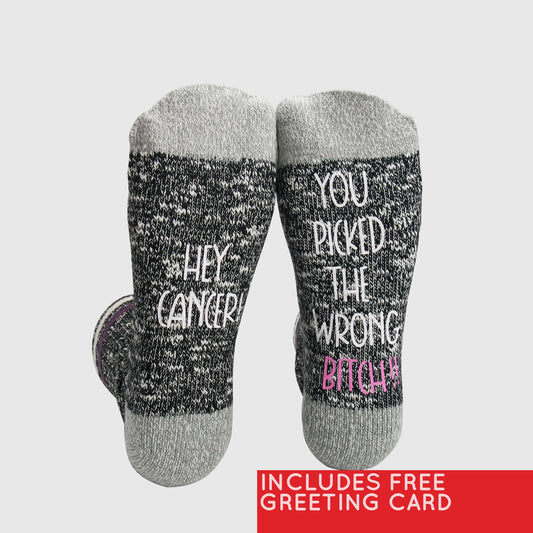Cancer Fighter Gift, Hey Cancer You Picked the Wrong Bitch, Fuck Cancer Sock, Breast Cancer, Cancer Survivor, Get Well Soon, Chemo Treatment