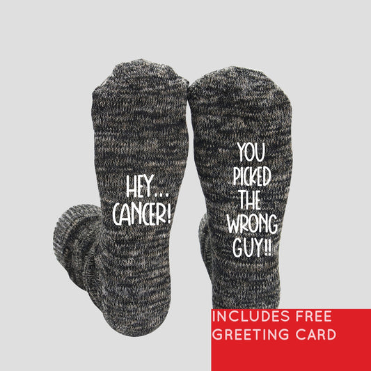 Hey Cancer You Picked The Wrong Guy Sock, Cancer Sock, Socks For Chemo, Support Gift for Him, Cancer Free, Fuck Cancer, Support Gift For Him