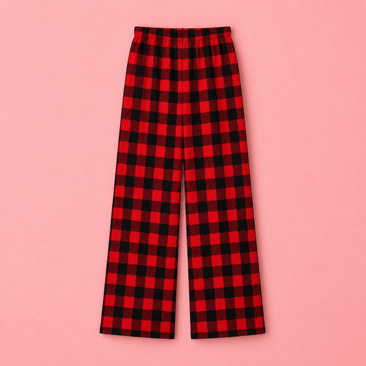 Red Cotton Flannel Christmas Buffalo Plaid Pajama Pants, Matching Family Holiday Pajamas