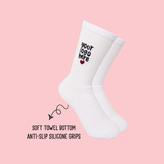Custom Embroidered Logo On Yoga Socks, Personalized Studio Socks –  Non-Slip Yoga & Pilates Socks with Logo Embroidery