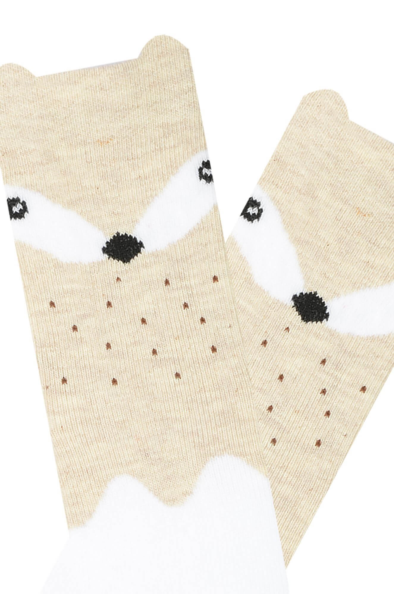Kid's 3D Fox Under Knee Socks by Sockmate, beige colors foxes knee high socks for age 1 to 3